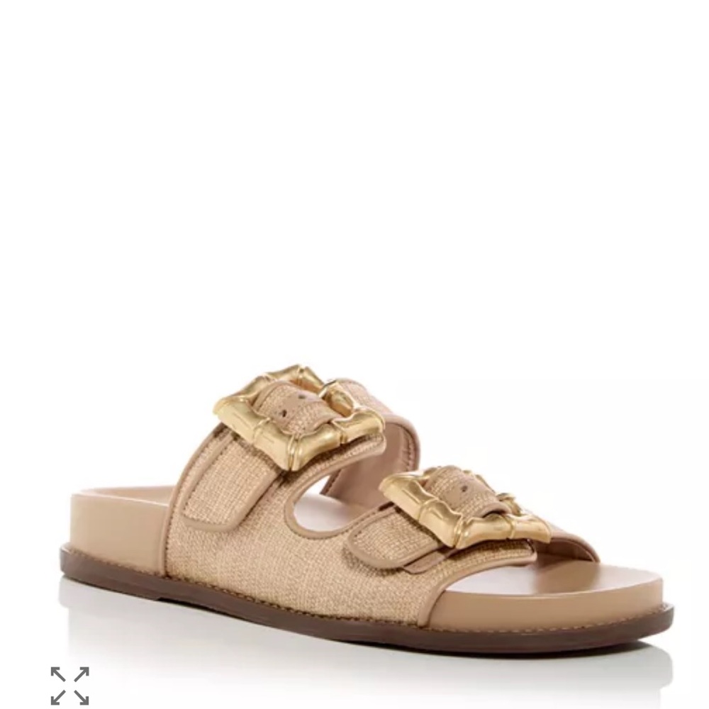 Schutz Enola Strappy Flat Sandals Areia Light Gold Size 8